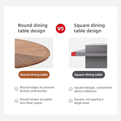 Modern Round Wooden Dining Table - Round Dining Table for 4 to 6 People - Solid Wood Legs, Metal Base - Round Kitchen Table for Dining Room Table - Easy Assembly，Walnut ，43.3"