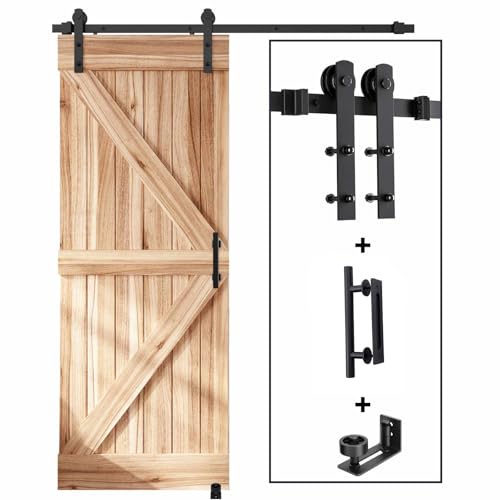 EaseLife 12 FT Double Sliding Barn Door Track and Handle Hardware Kit,Straight Pulley,Slide Smoothly Quietly,Easy Install (12FT Track Kit for 33"~36" Wide Double Door)
