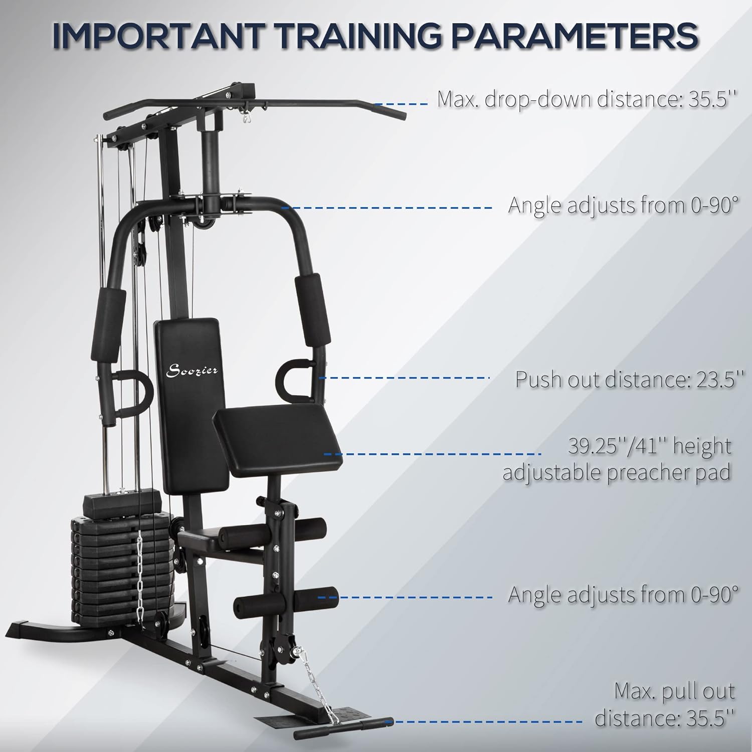 Soozier Home Gym System, Multifunction Workout Station with 100Lbs Weight Stack, 100Lbs Resistance for Full Body Workout Machine