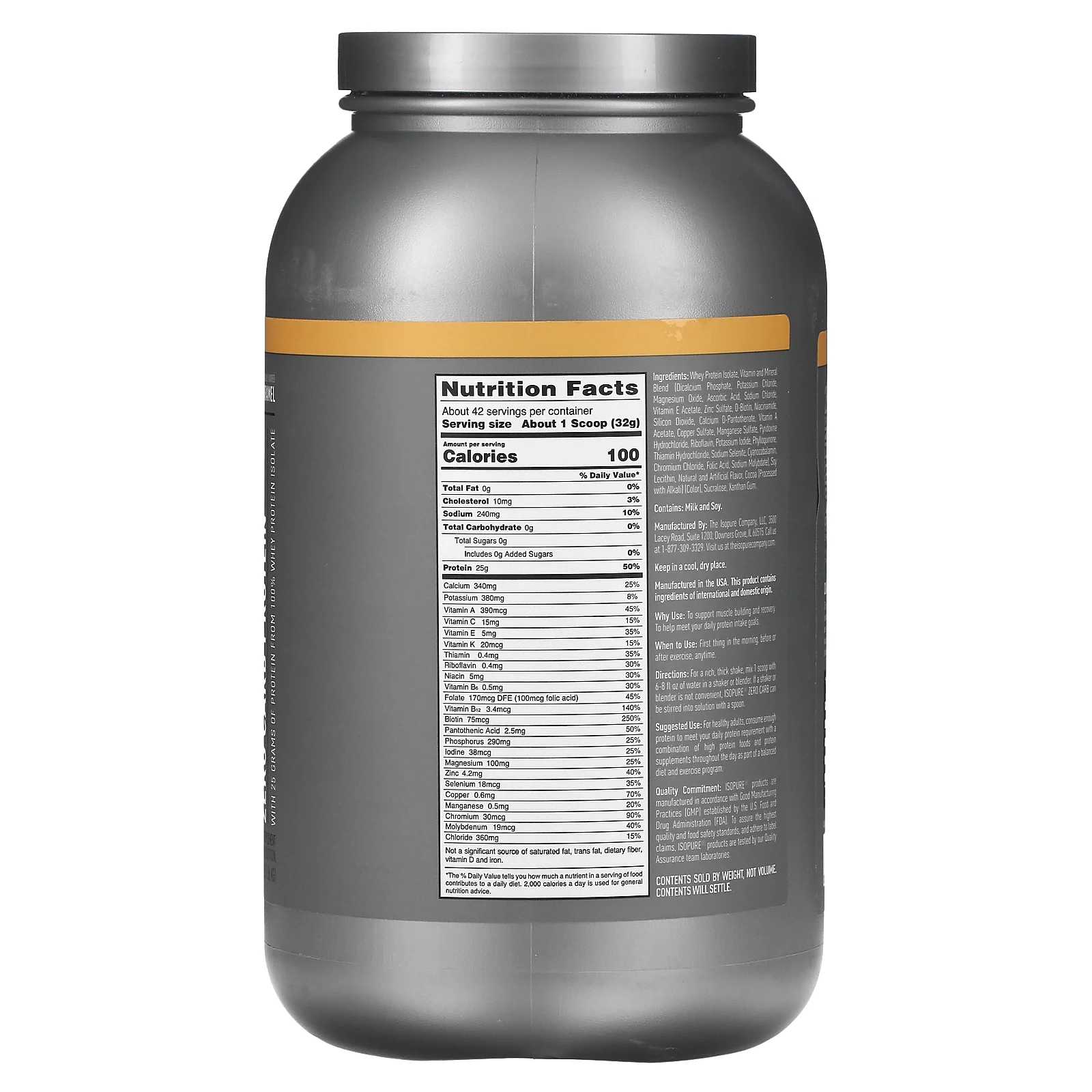 Isopure, Zero Carb 100% Whey Protein Isolate, 25g Protein Powder, Vanilla Salted Caramel, 3 lb, 42 Servings