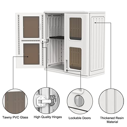KINYING Outdoor Storage Cabinet Waterproof, Resin 60 Gallon Deck Box for Patio Furniture Cushions, Garden Tools, Pool Tools and Kids’ Toys (Off White with 1 Shelving)