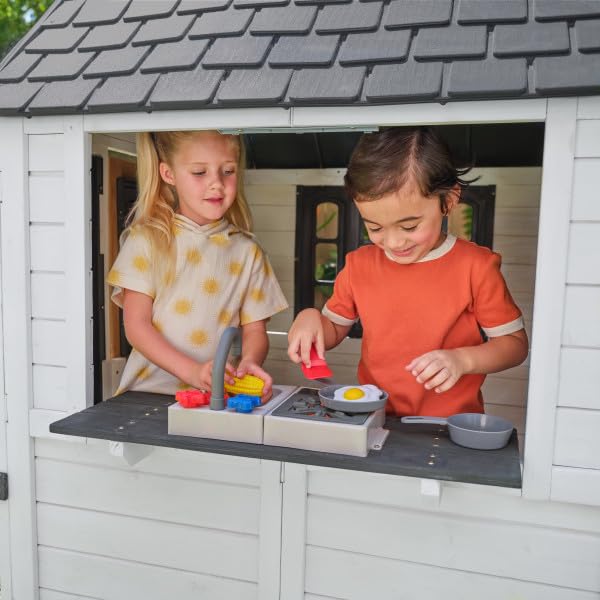 KidKraft Riverscape Wooden Playhouse with Working Doorbell, Fence, Kitchen and Pet Door
