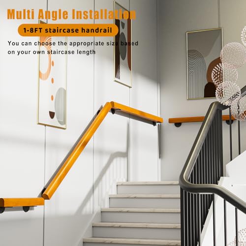 Wood Handrails for Indoor Stairs, 6ft Safety Non-Slip Stair Railing, Professional Pine Handrails Support Rod Complete Kit, for Bars Lofts Kindergarten Guardrail Corridor（6ft ）