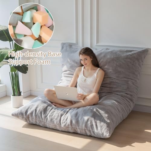 BYBYME 3 in 1 Bean Bag Chairs, Bean Bag Bed for Adults High-Density Foam Filling, Convertible Sofa Bed Faux Fur, Giant Bean Bag Chairs for Adults