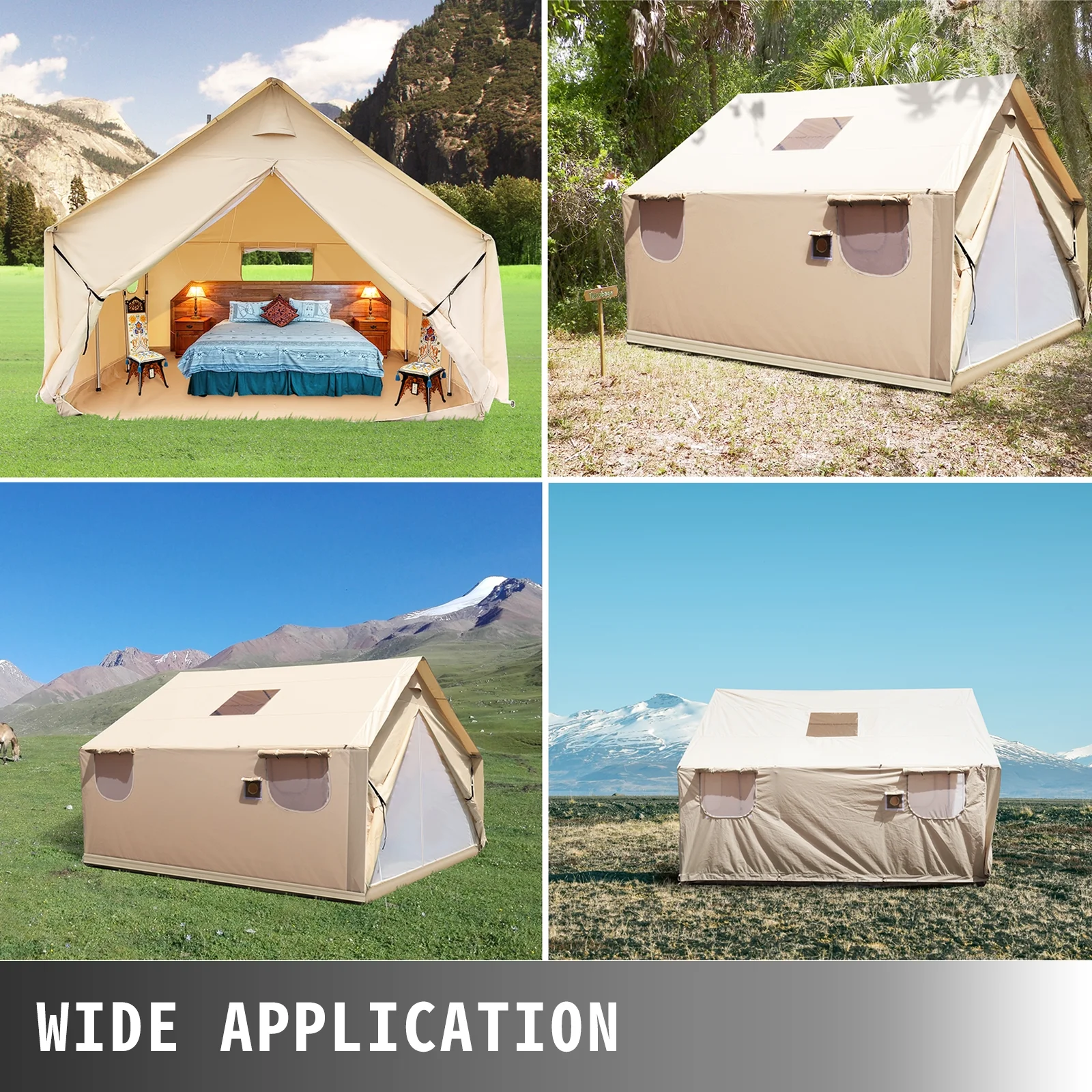 VEVOR Canvas Wall Tent 10x12ft, Wall Tent with PVC Storm Flap, Large Canvas Wall Tent Waterproof, Camping Canvas Tents with Stove Hole for 6-8 People Outdoor Camping Hiking Party Hunting
