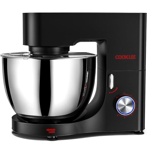 COOKLEE Stand Mixer, 9.5 Qt. 660W Electric Kitchen Mixer with Dishwasher-Safe Dough Hooks, Flat Beaters, Wire Whip & Pouring Shield Attachments for Most Home Cooks, Silver