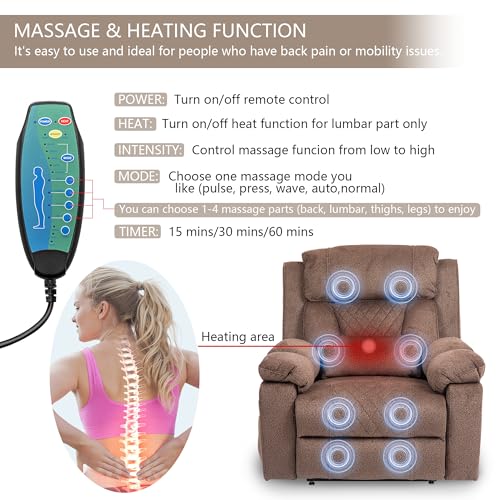 Power Lift Chair Lay Flat Recliner Infinite Position Electric Dual Motor Stand Up Lift Chair with Massage and Heat for Adults,Heavy Duty Recliners with 2 Remote Controls and Two Cup Holders