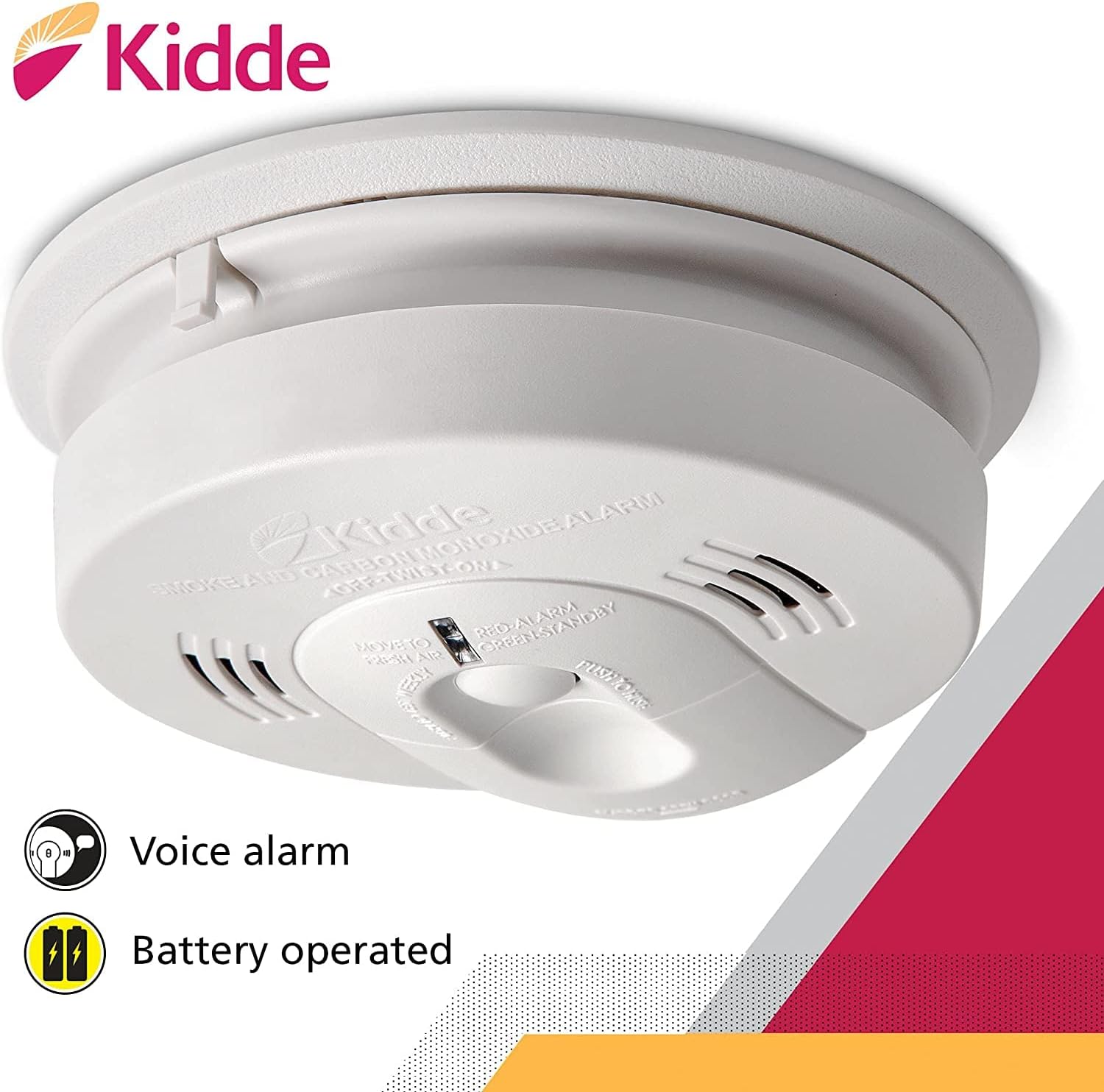 Kidde Smoke & Carbon Monoxide Detector, Battery Powered, Interconnect Combination Smoke & CO Alarm, Voice Alert Pack of 2