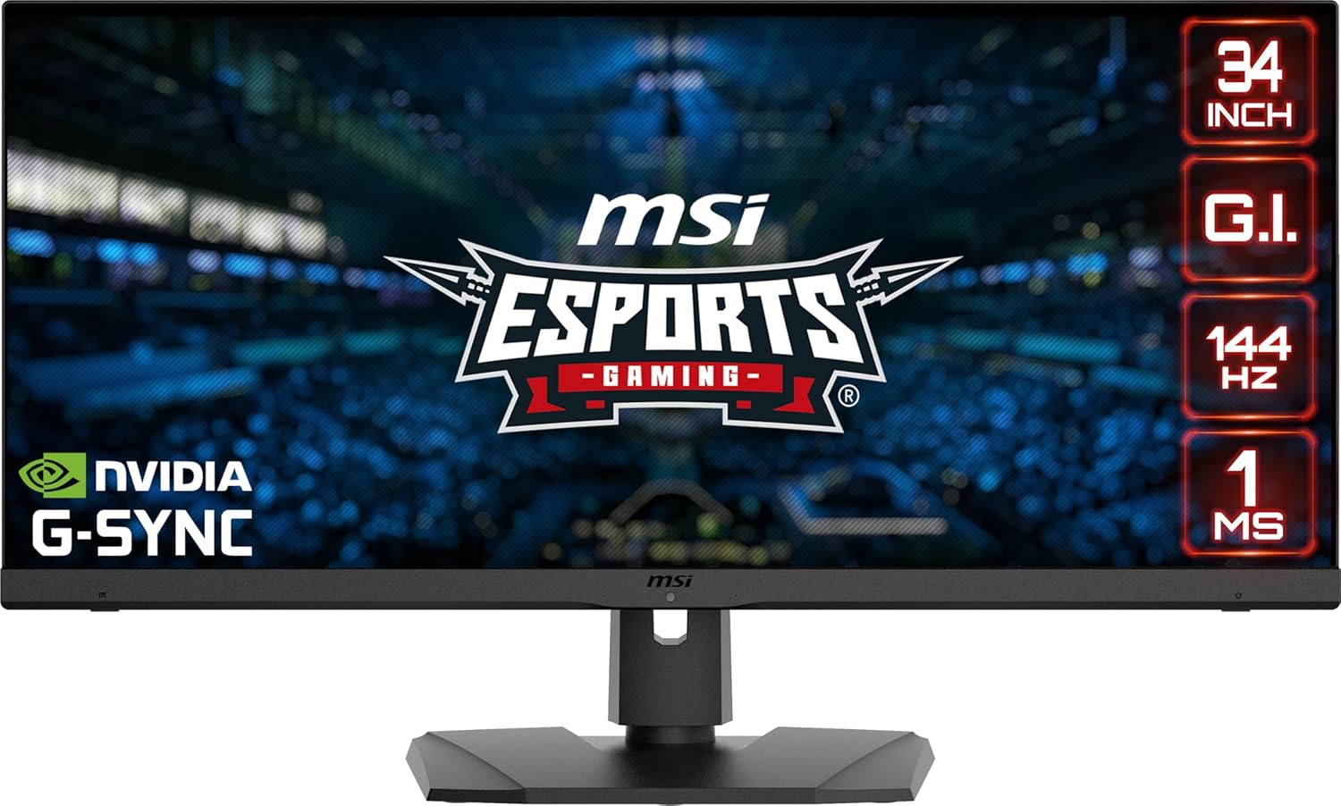 MSI MPG341QR, 34" Gaming Monitor, 3440 x 1440 (UWQHD), IPS, 1ms, 144Hz, G-Sync Compatible, HDR 400, HDMI, Displayport, USB Type-C, Tilt, Swivel, Height Adjustable,Black
