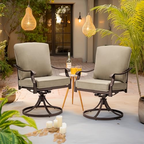 EROMMY Patio Swivel Chair Set of 2, Heavy Duty Outdoor Dining Chairs with Thickened Cushions, Metal Patio Chairs Gentle Rocker for Outside, Garden Lawn & Porch, Backyard, Red