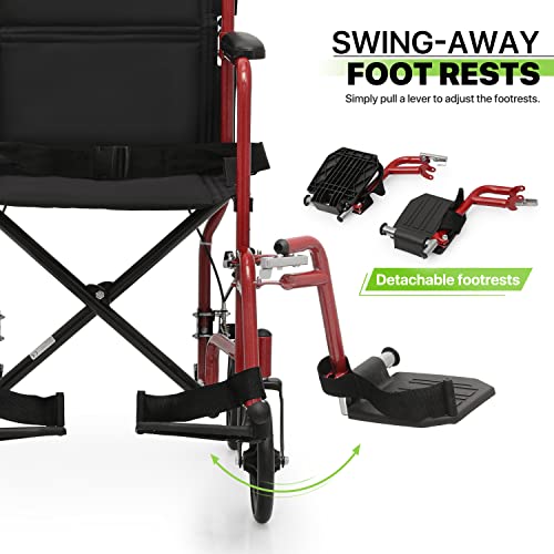 Magshion Wheelchairs for Adults with Swing-Away Footrest and Flip Back Backest Foldable Lightweight 16 inch Wide Seat Wheel Chair for Storage and Travel Use, 300 lbs