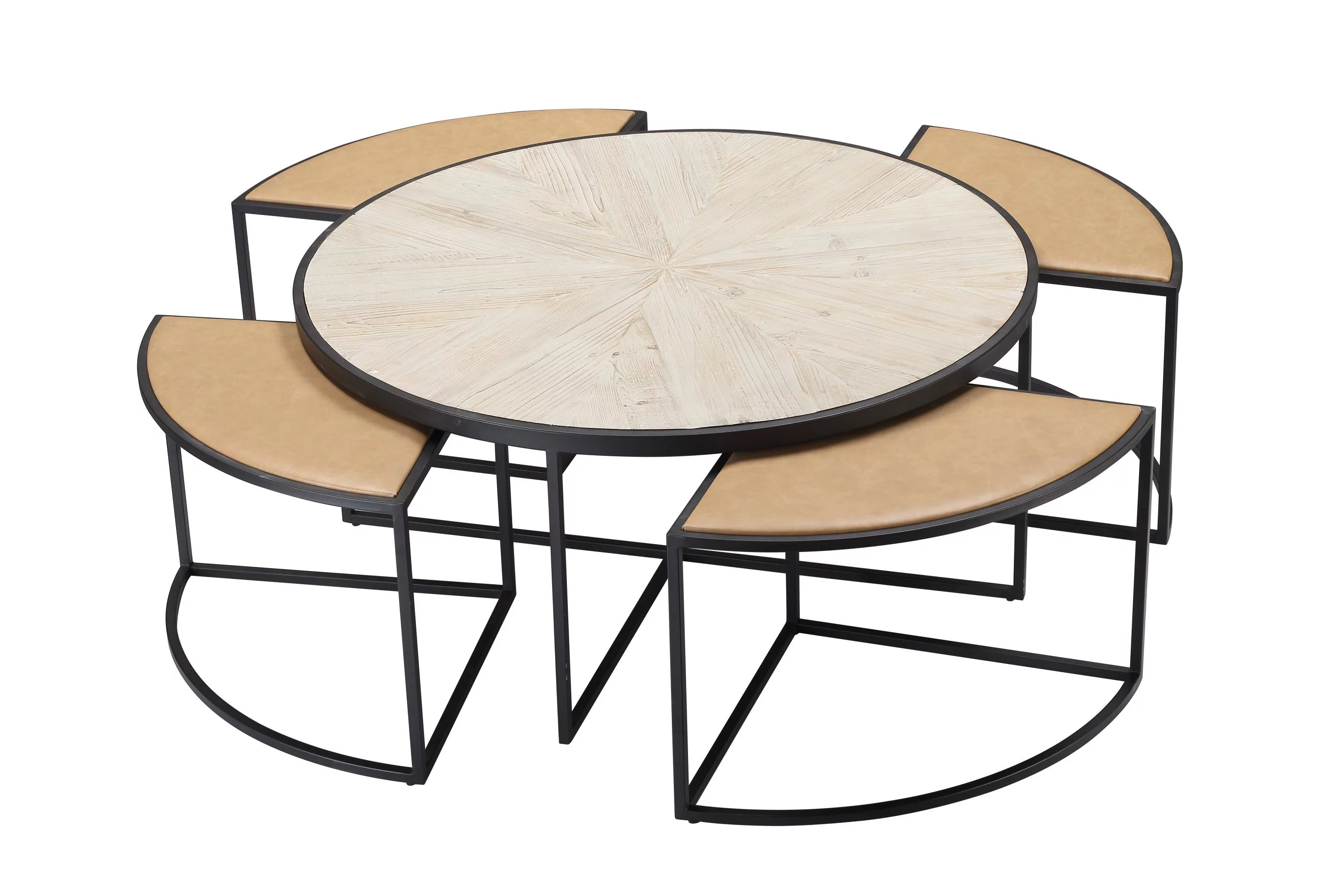 Boraam Olivia Black Finish Round Coffee Table with 4 Nesting Stools
