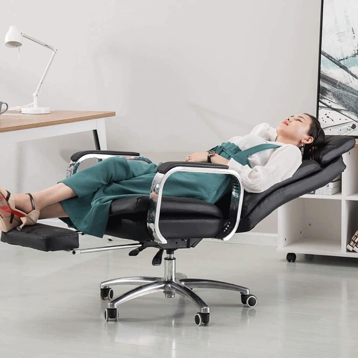 Big and Tall Executive Home Office Chair with Footrest, Ergonomic PU Leather Desk Chairs, Swivel Chair w/Adjustable Height, High Back Recliner for Home, Office, Study (Color : Black) (Brown) (White)