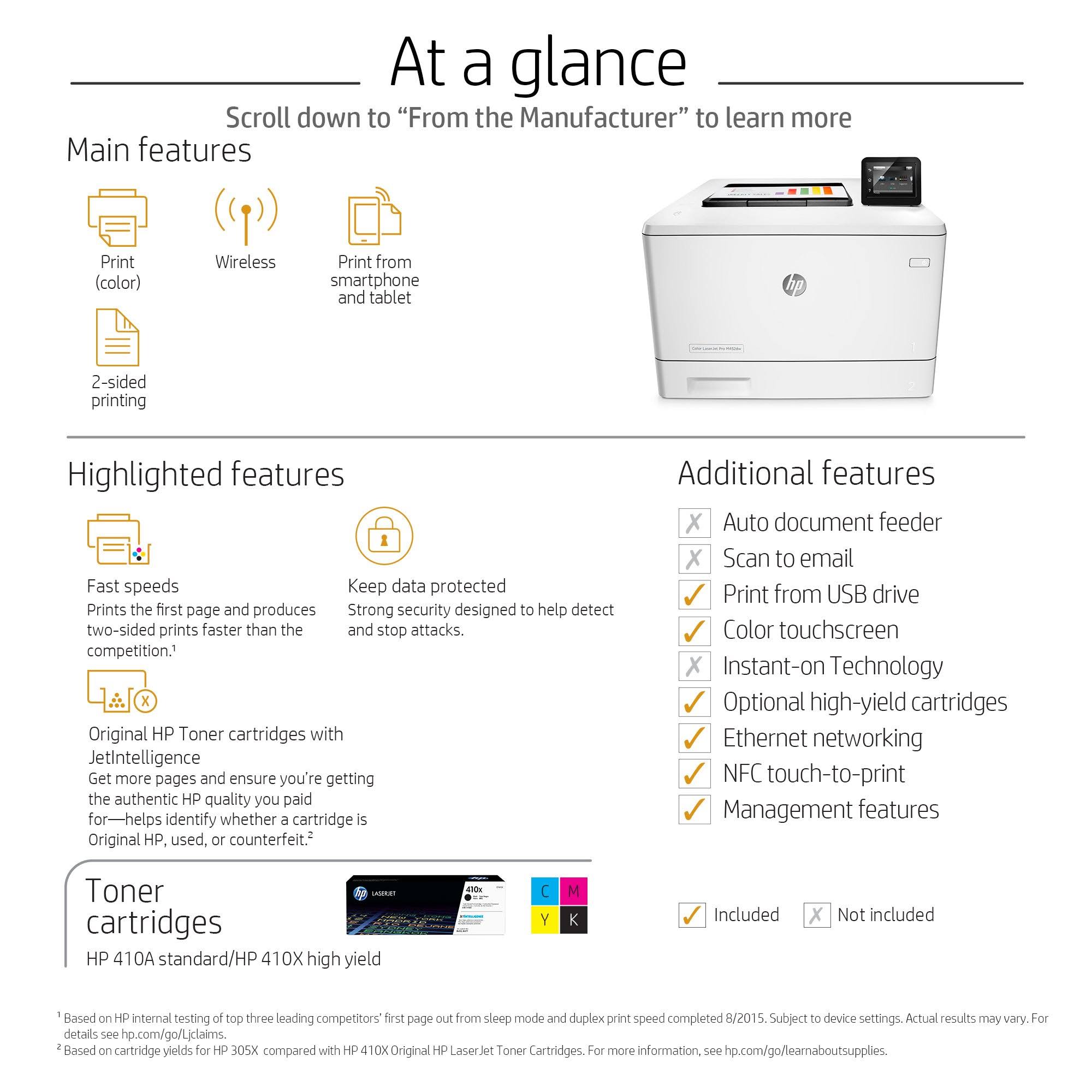 HP LaserJet Pro M452dw Wireless Color Laser Printer with Duplex Printing (CF394A)