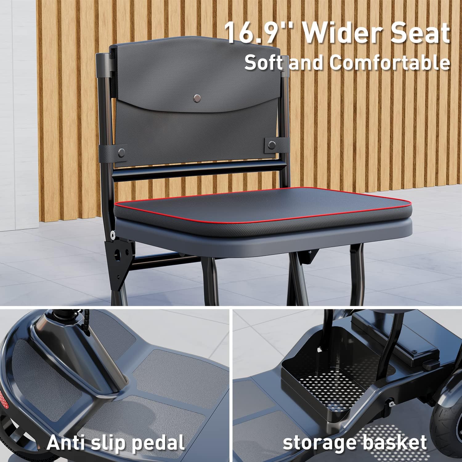 Mobility Scooter for Seniors, 3-Speed Electric Mobile Wheelchair, 4 Wheels Foldable Lightweight Electric Scooter for City Commutes, Tomofree DB008 Black