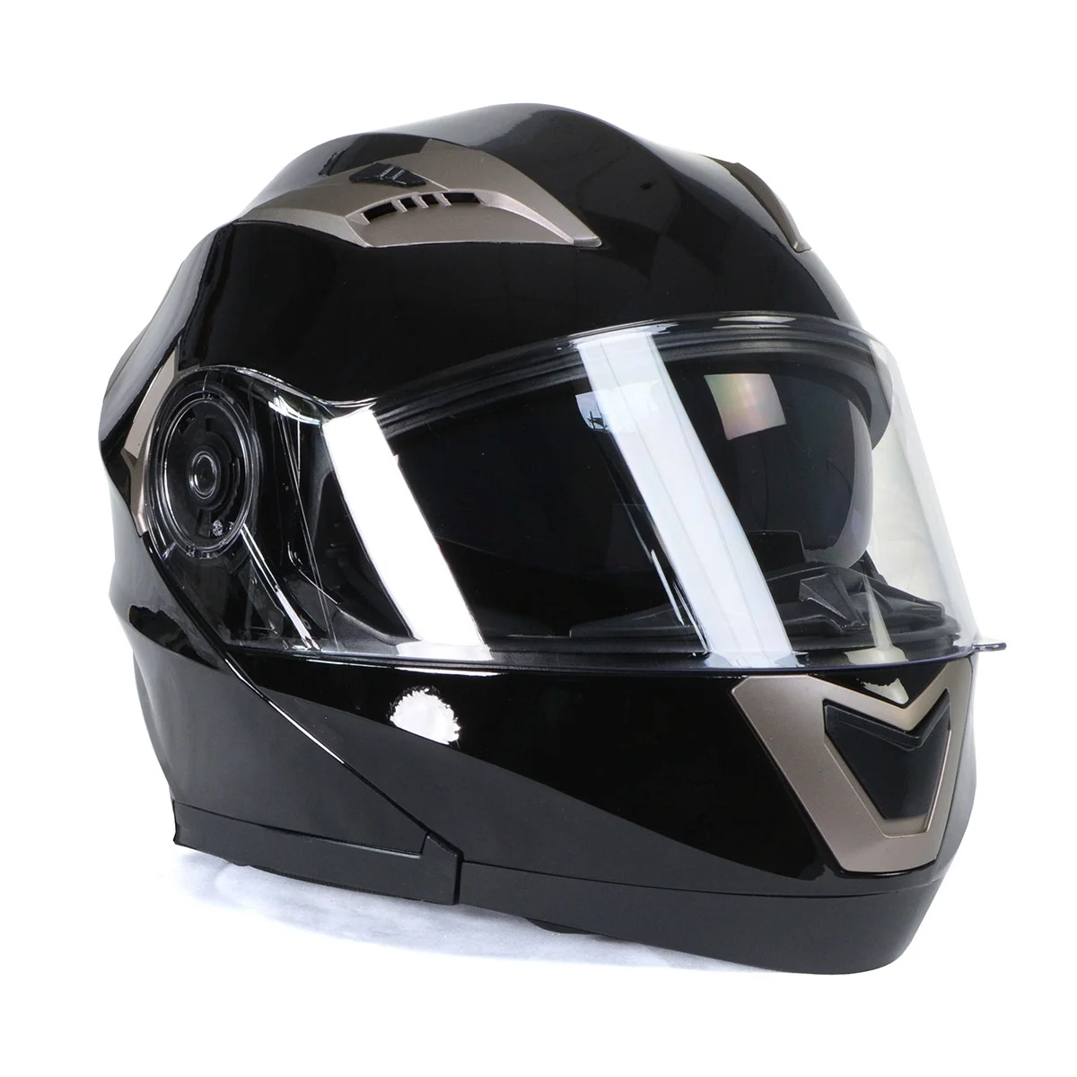 Milwaukee Helmets MPH9806DOT 'Ionized' Gloss Black Advanced Motorcycle Modular Helmet for Men and Women Biker w/ Drop Down Visor Medium