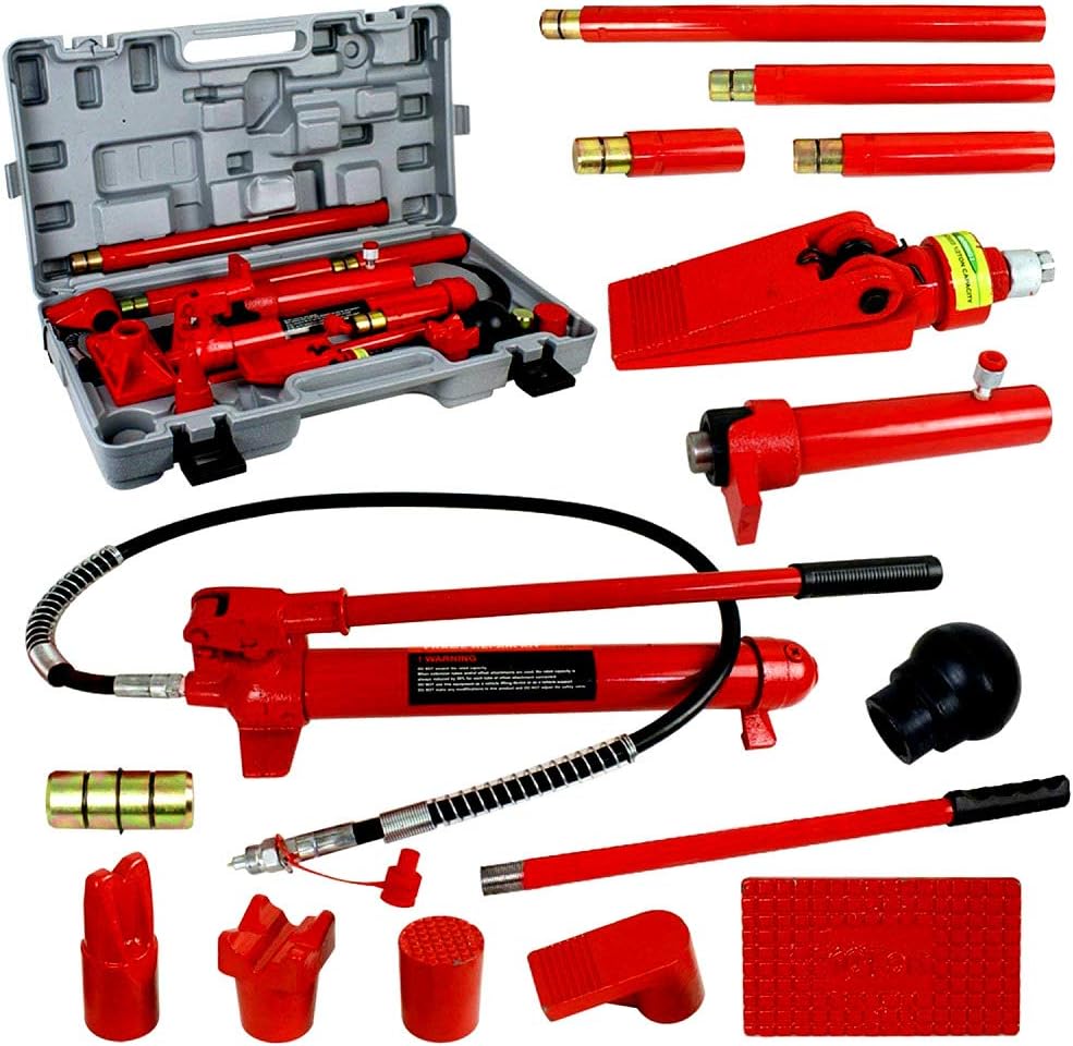 Bottle Jack Ram 10 Ton Capacity Porta Power Hydraulic Pump Auto Body Frame Repair Tool Kit Power Set Auto Tool for Automotive Truck Farm and Heavy Equipment/Construction Skroutz