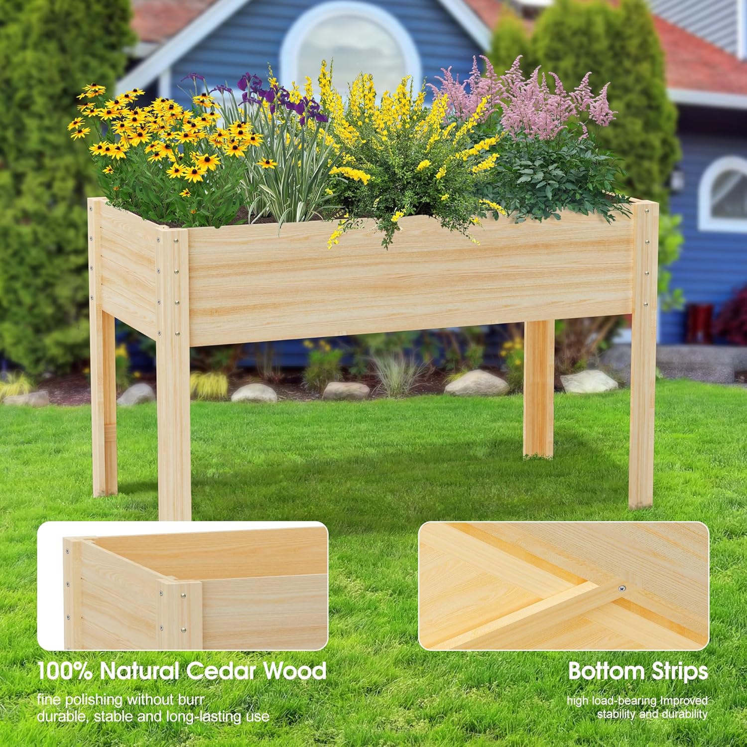 Outdoors Potting Benches Table+Wooden Raised Garden Bed with Legs