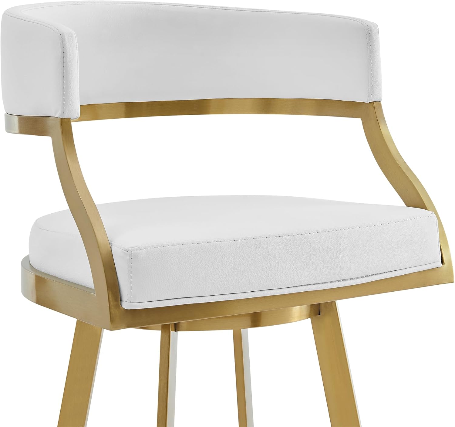 Armen Living Saturn 30" Swivel Bar Stool with Gold Brushed Stainless Steel and White Faux Leather