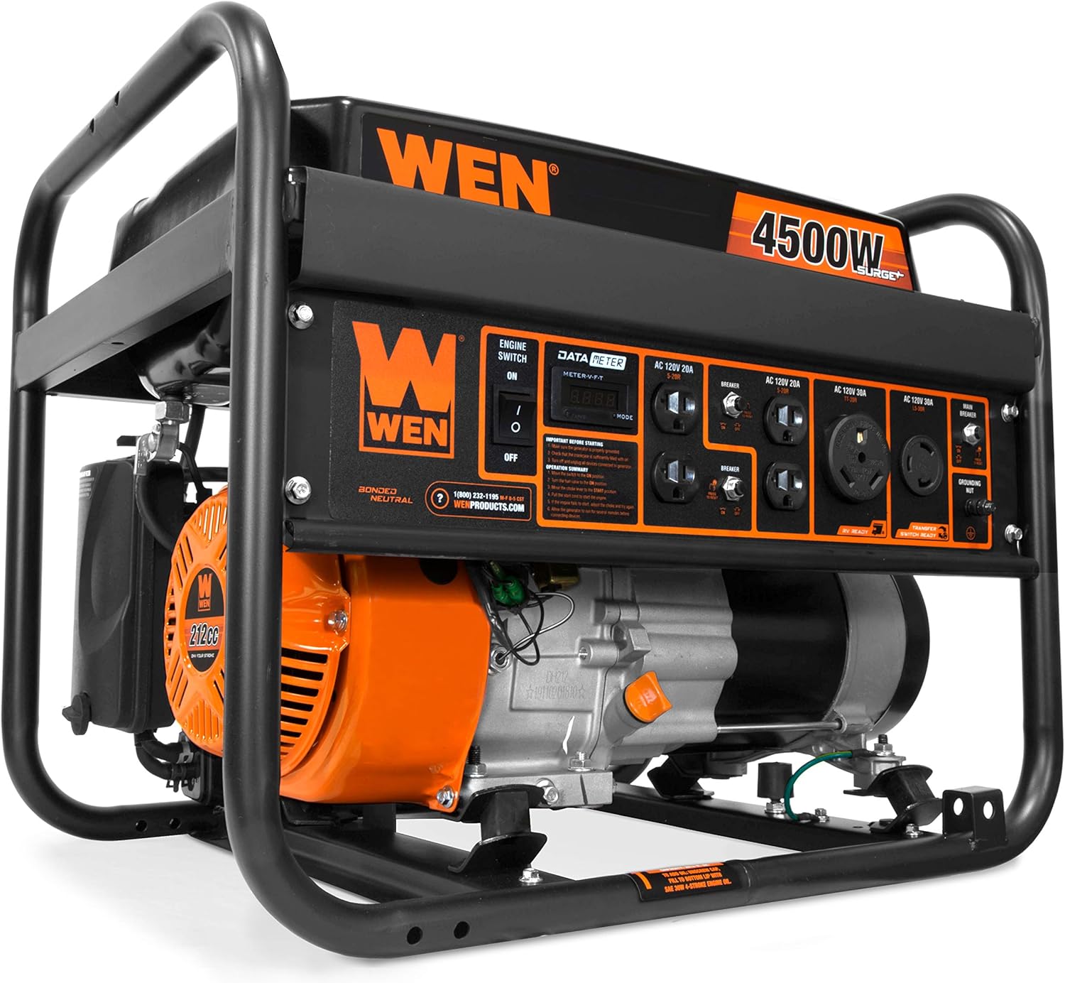WEN GN6000 6000-Watt RV-Ready Portable Generator with Wheel Kit, CARB Compliant, Black