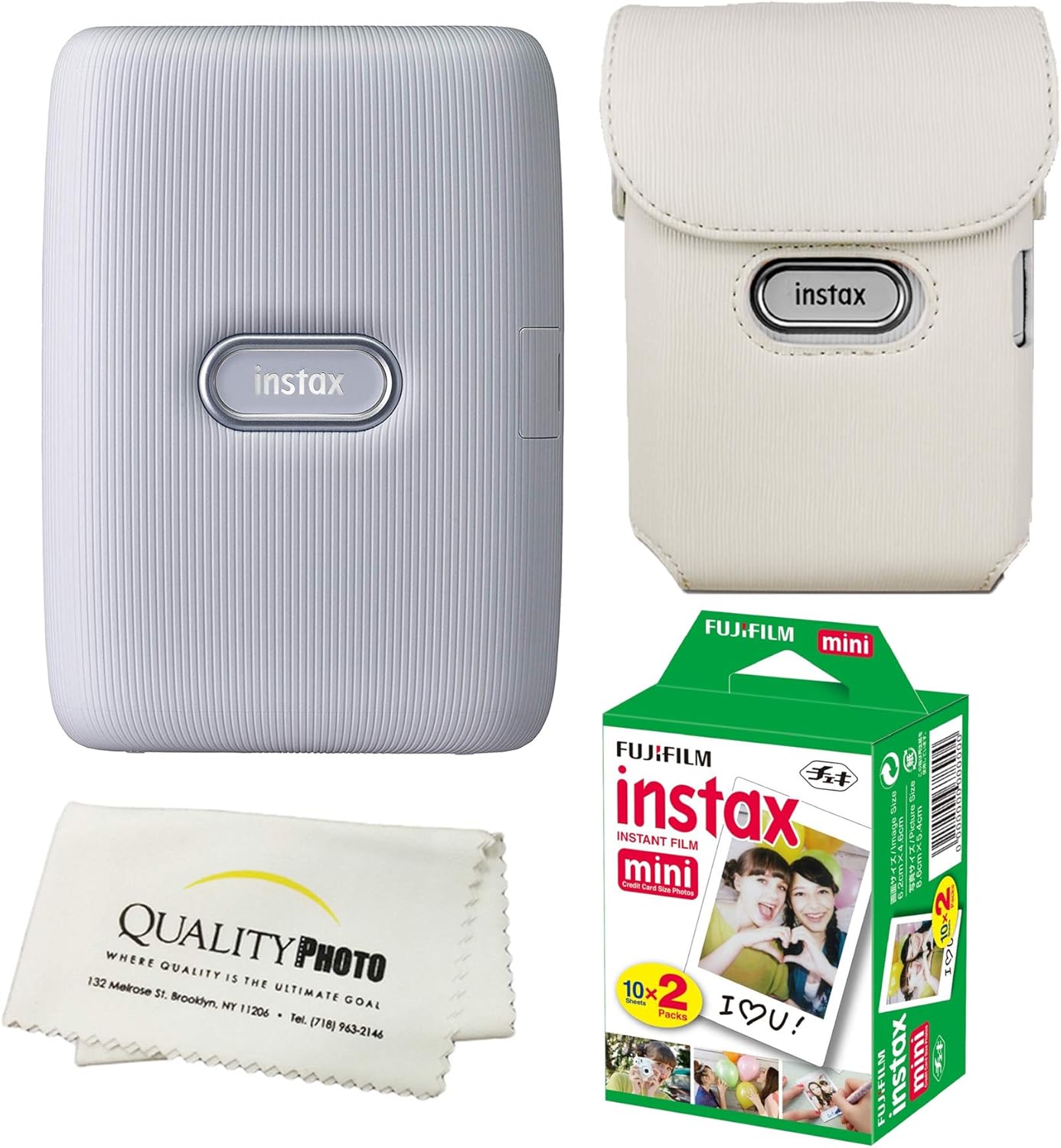 Fujifilm Instax Mini Link Smartphone Printer Bundle with Case and 20 Films (White)