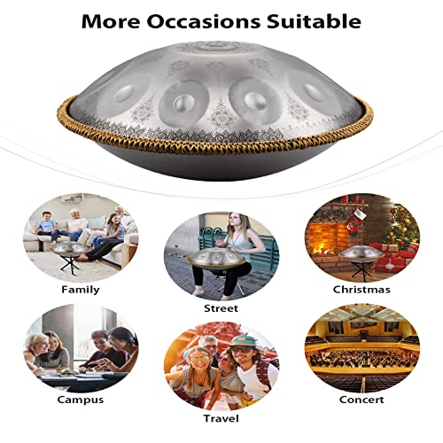 Handpan Drum 22 Inches D Minor Kurd, 432Hz 10 Notes Hand Drum Instrument, Premium Steel Hand Drum, Handpan Instrument Handpan Drum for Adults (Gold)