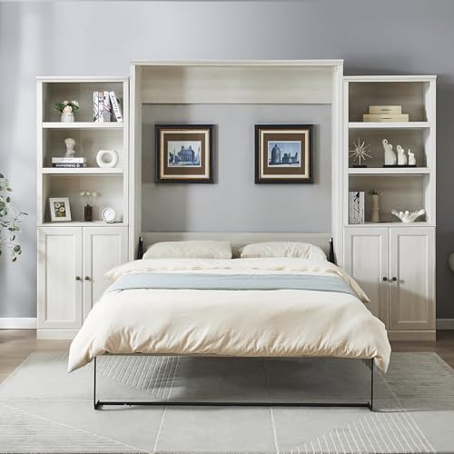 Queen Size Murphy Bed Wall Bed with a Storage Shelf, Space-Saving Wall Bed for Multipurpose Guest Room or Home Office - Gray