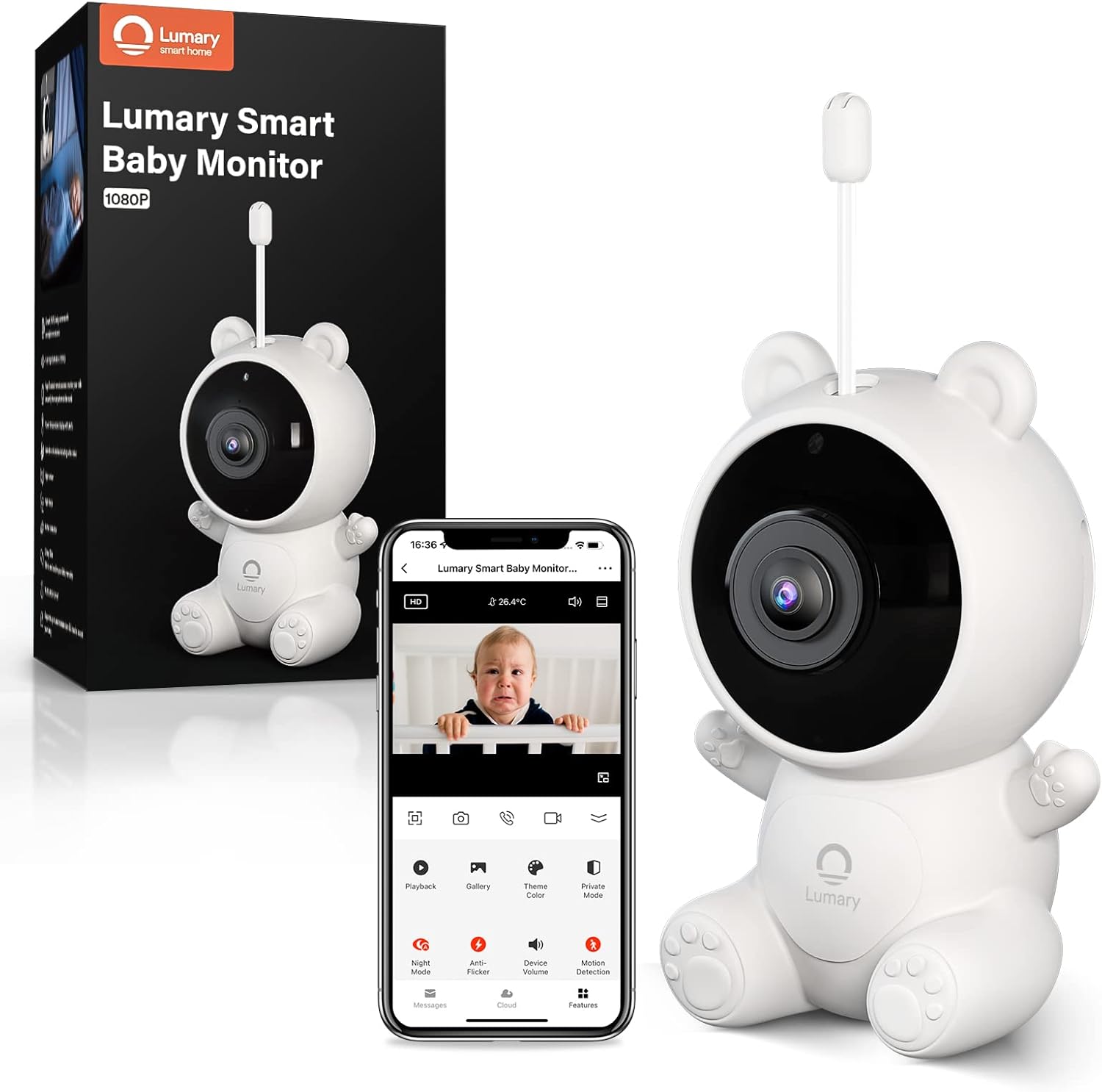 Baby Monitor with Camera and Audio - Motion Sound Temperature Detection, 1080P WiFi Smartphone Remote Controlled, Video Baby Monitor, Infrared Night Vision