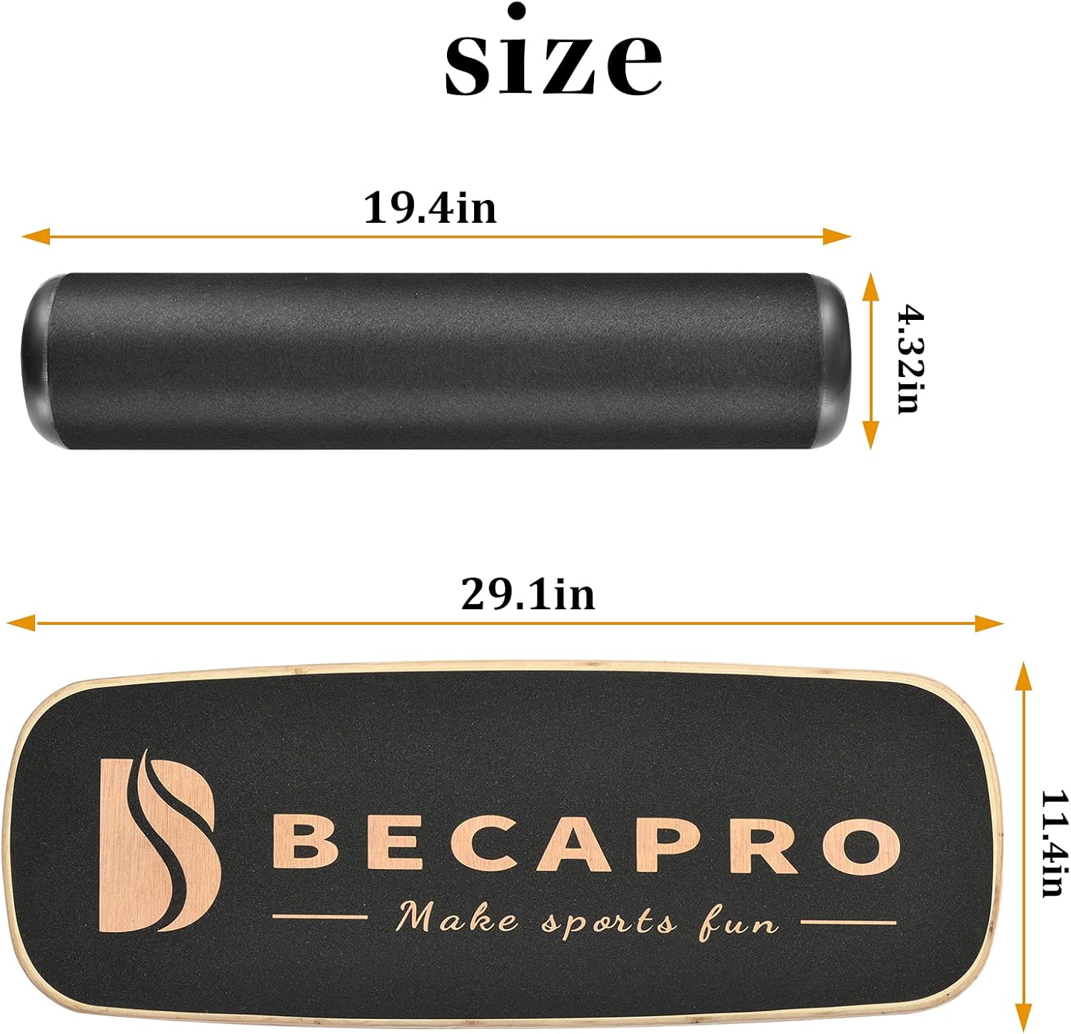 BECAPRO Balance Board Trainer, Wooden Balance Board with Adjustable Stoppers -3 Different Distance Options-Balance Exercise Equipment for Fitness Workout, Hockey‎, Surfing, Skateboarding and Snowboarding