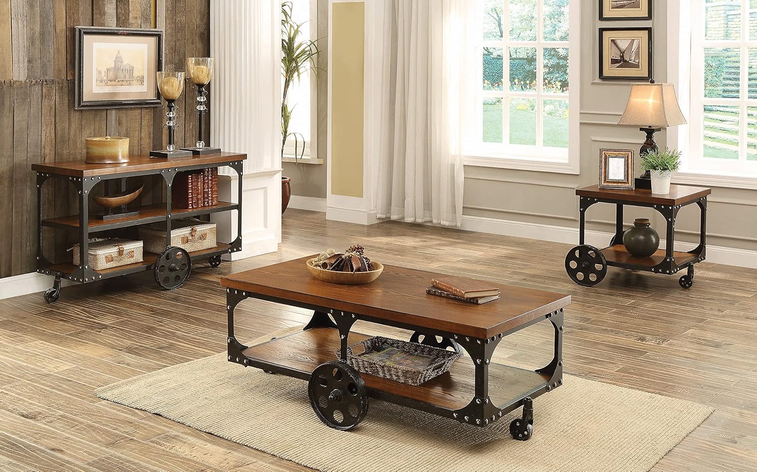 Coaster Home Furnishings End Table with Casters Rustic Brown