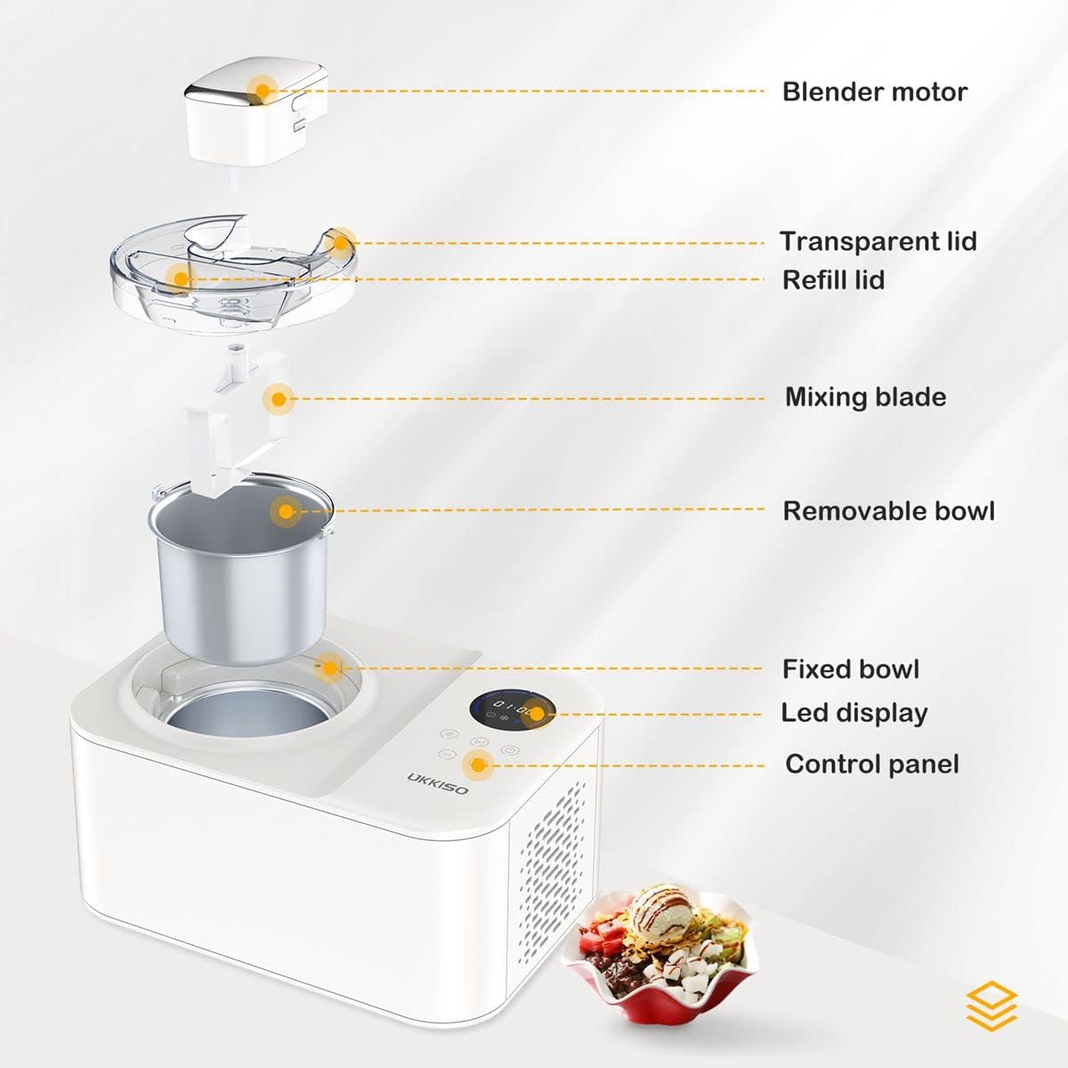 Ice Cream Maker for Home: 1.2L Automatic Ice Cream Maker Machine with LCD Display, Stainless Steel Homemade Ice Cream Maker Machine with Compressor for Kids, Home, Holiday