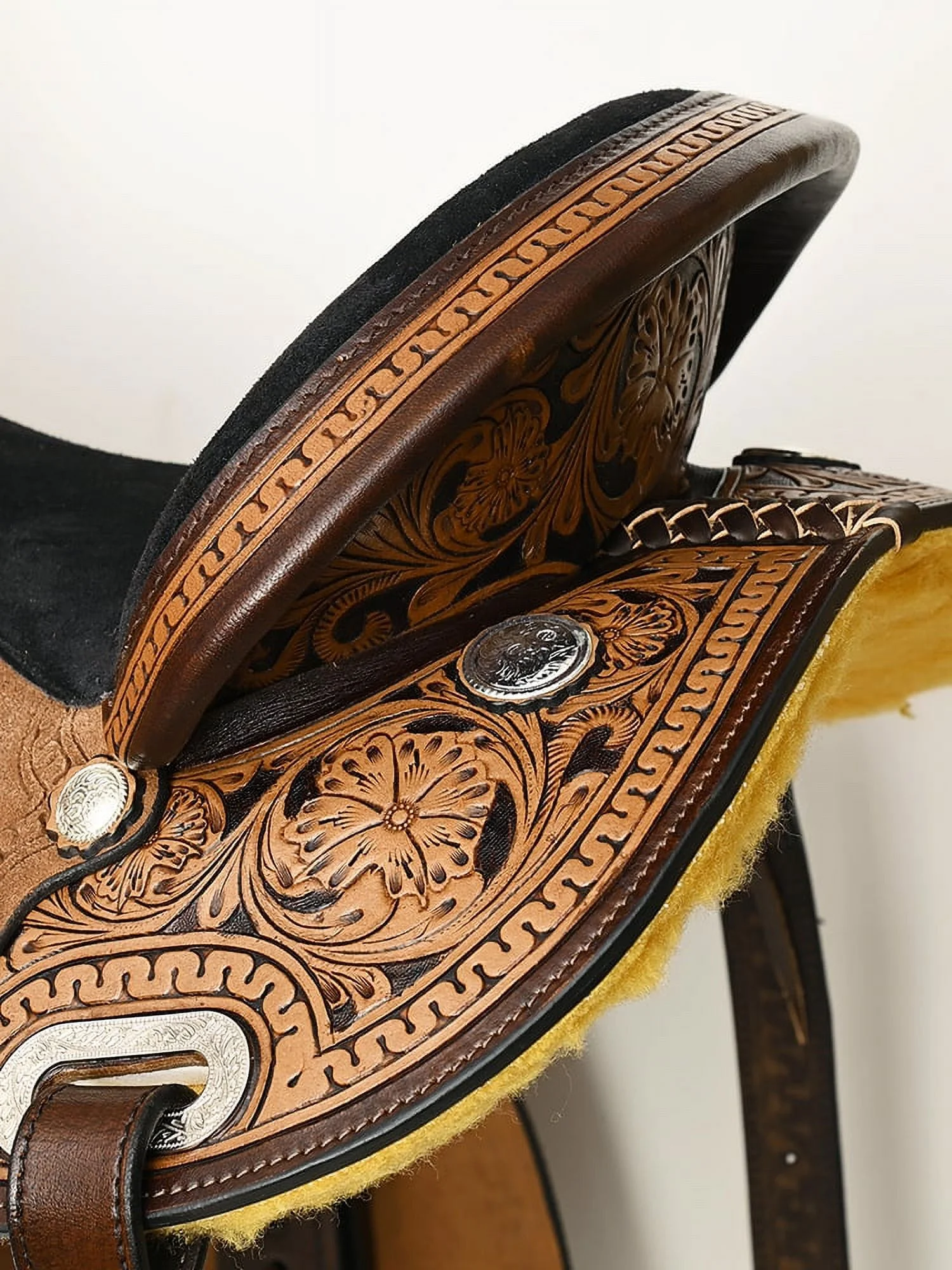 16ZI 17 In Comfytack Western Horse Barrel Racing Trail Pleasure  American Leather Saddle Tack Set With Reins Dark Brown