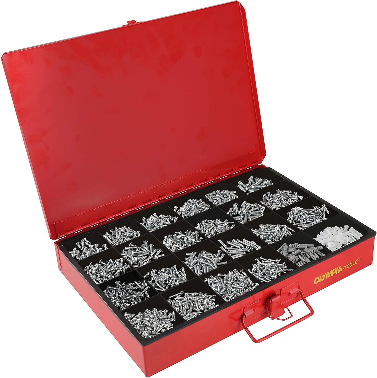 Olympia Tools 90-806 4-Drawer Hardware Organizer includes 2500-pieces Small Hardware, black/red