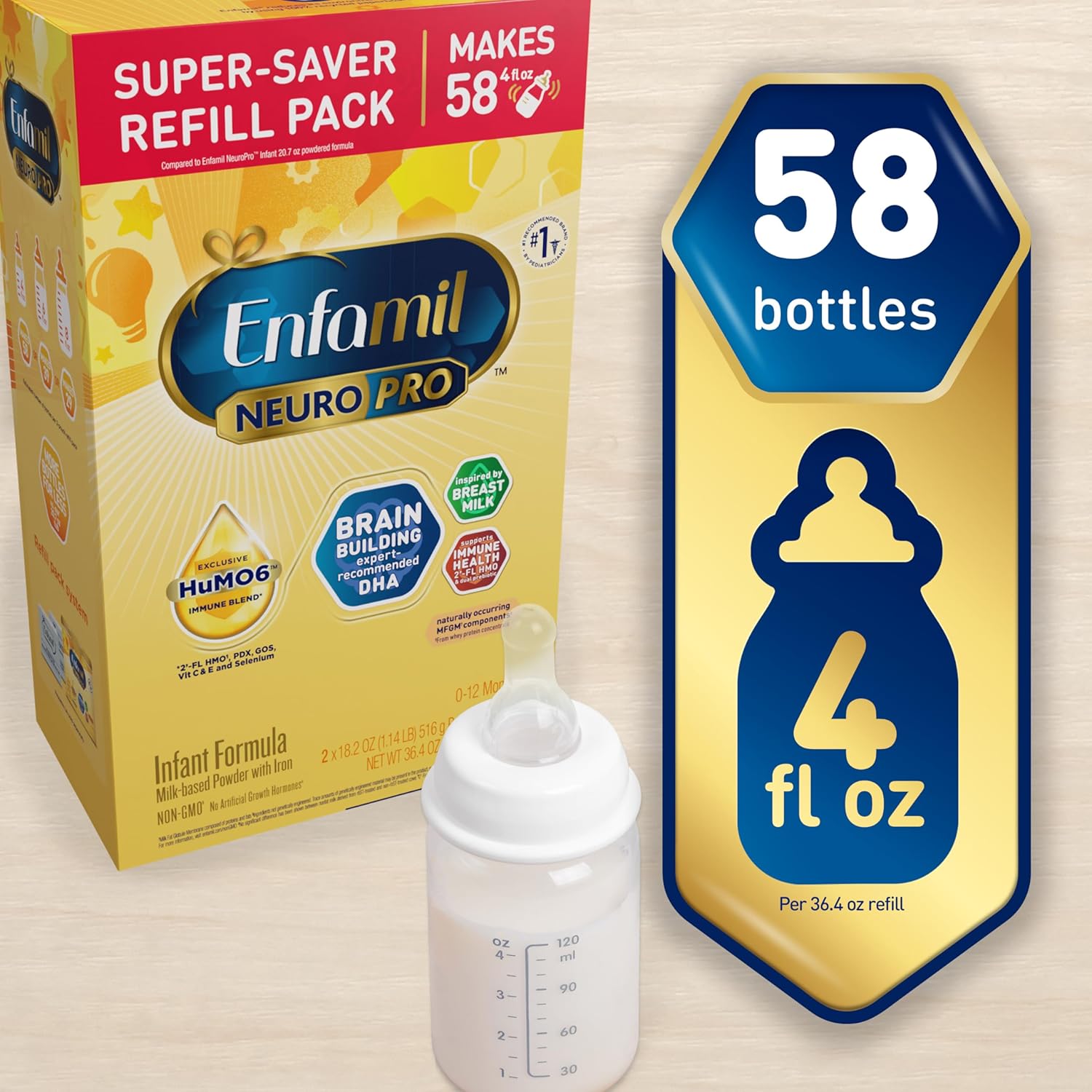 Enfamil NeuroPro Baby Formula, Triple Prebiotic Immune Blend with 2'FL HMO & Omega-3 DHA, Inspired by Breast Milk, Non-GMO, Refill Box, 36.4 Oz+Ready-to-Feed Infant Formula, Liquid, 8 Fl Oz (24 Count)