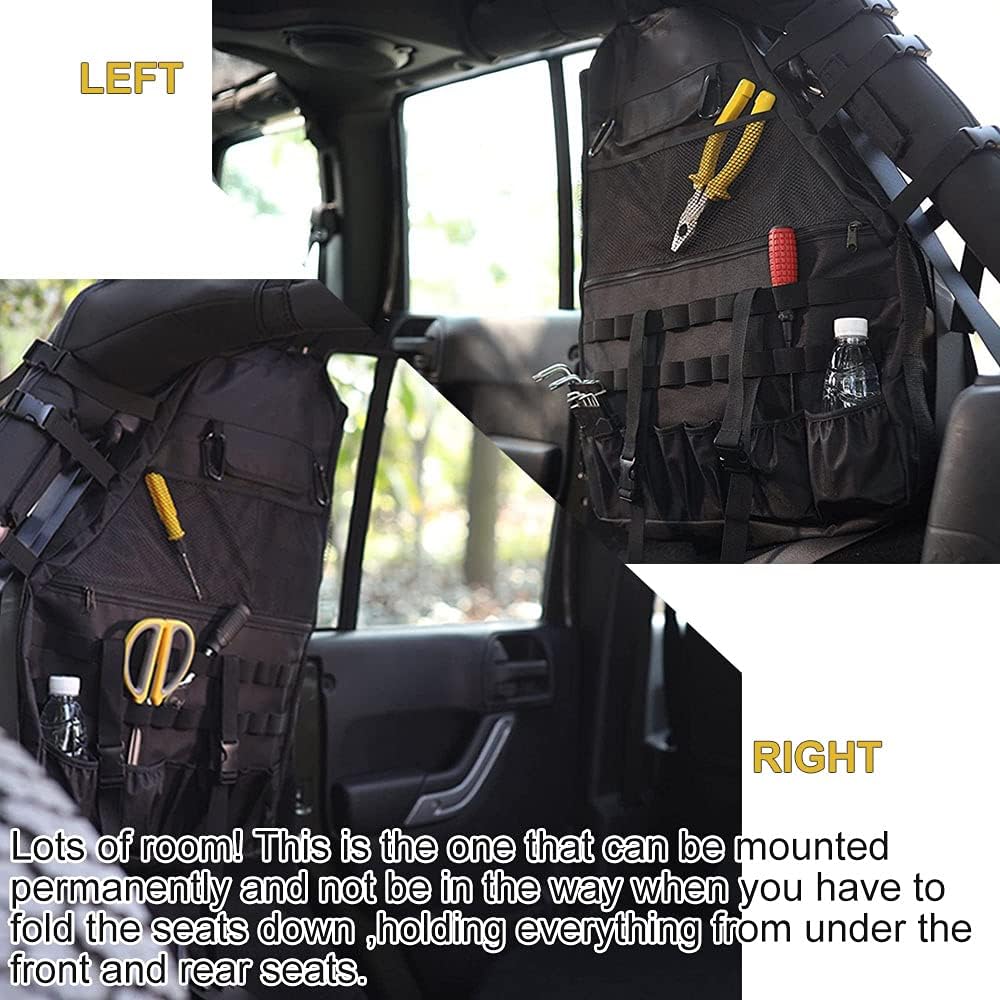 Opall Fits Jeep Wrangler Roll Bar Storage Bag Cage with Multi-Pockets & Organizers & Cargo Bag Tool Kits for Jeep Wrangler JK JL TJ LJ & Unlimited 4-Door 1997-2021