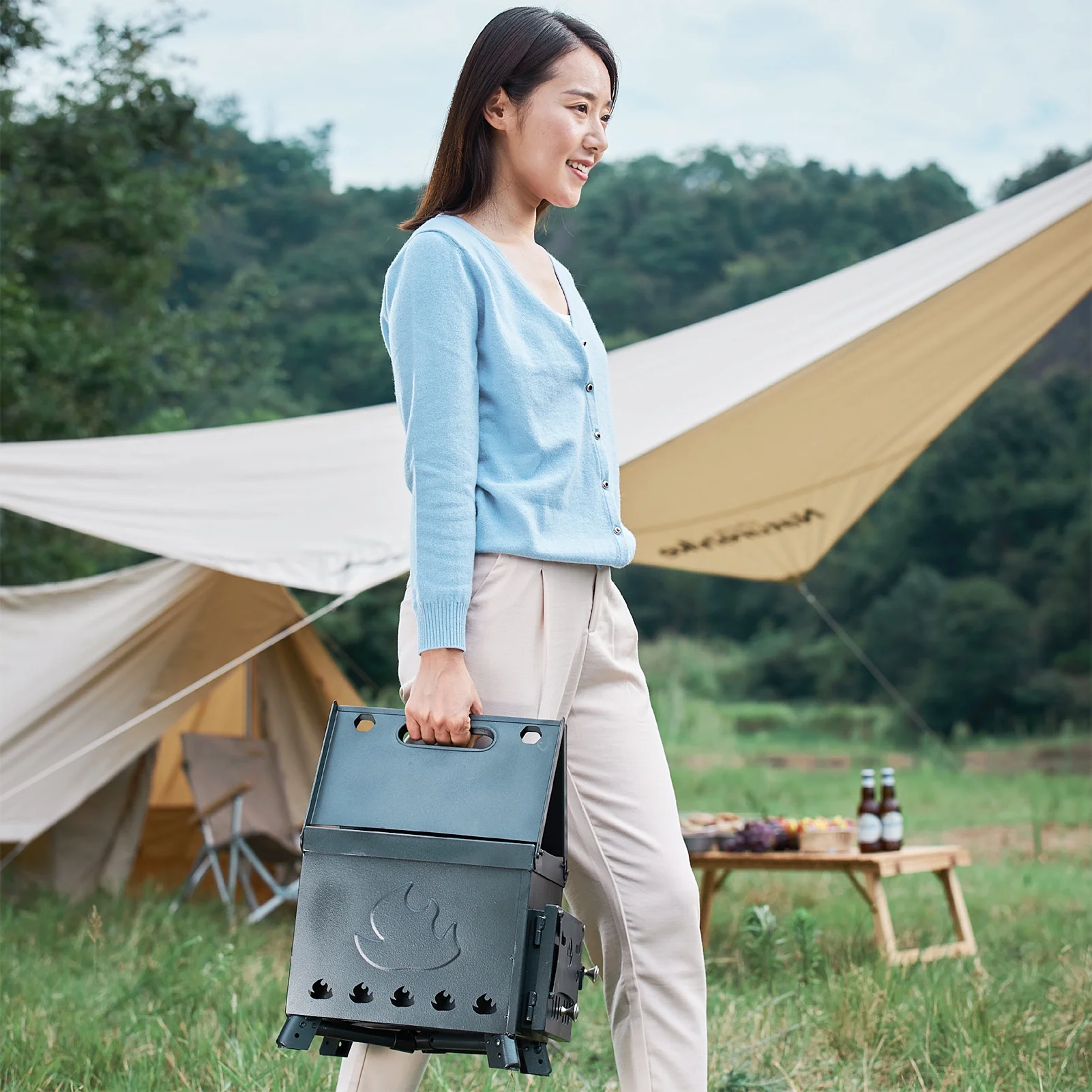 Carevas Portable Foldable Wood Burning Camp Tent with Chimney for Tent Shelter Heating Cooking