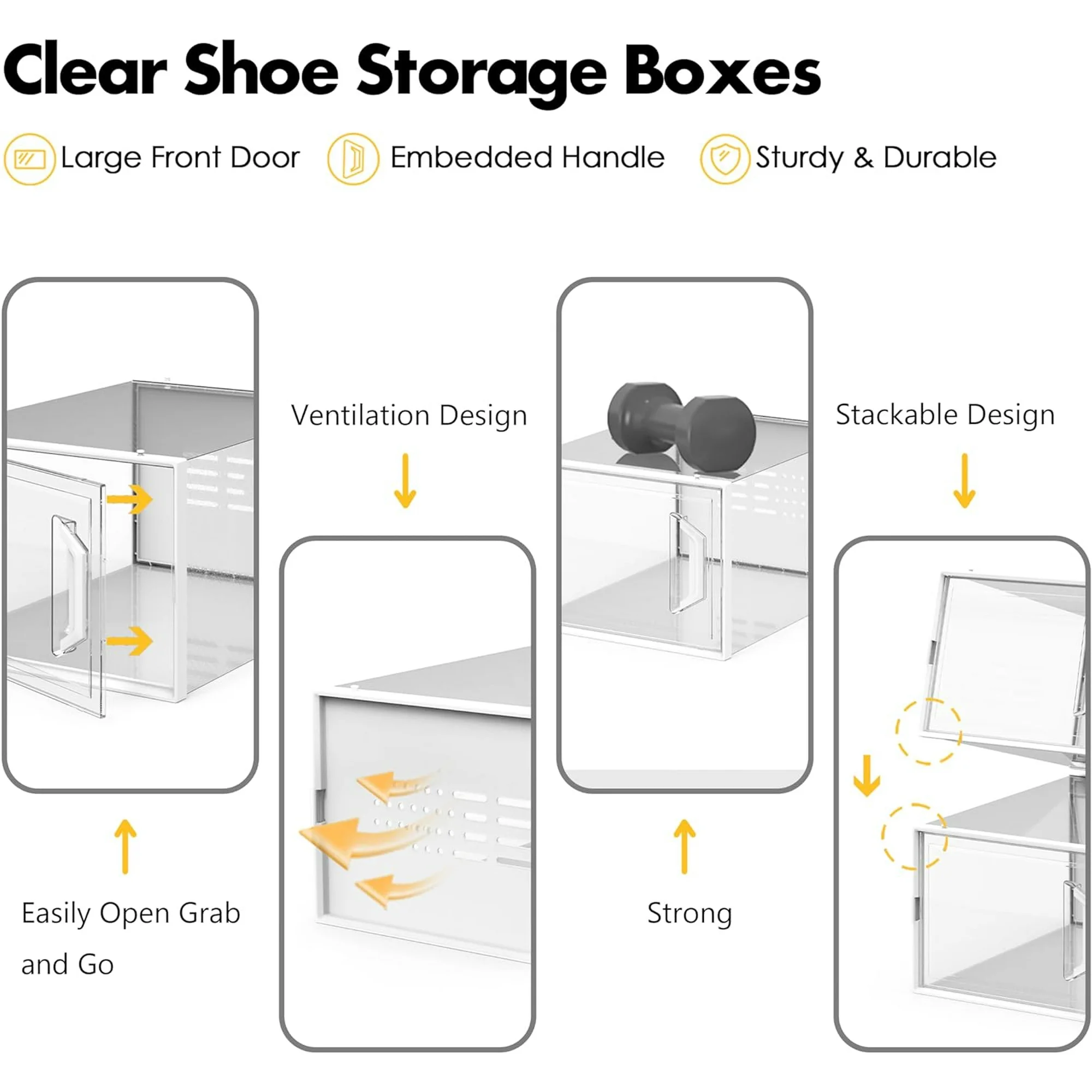 X-Large  Shoe Storage Box 12 Pack for Closet, Entryway, Under Bed - Stackable &amp; Breathable
