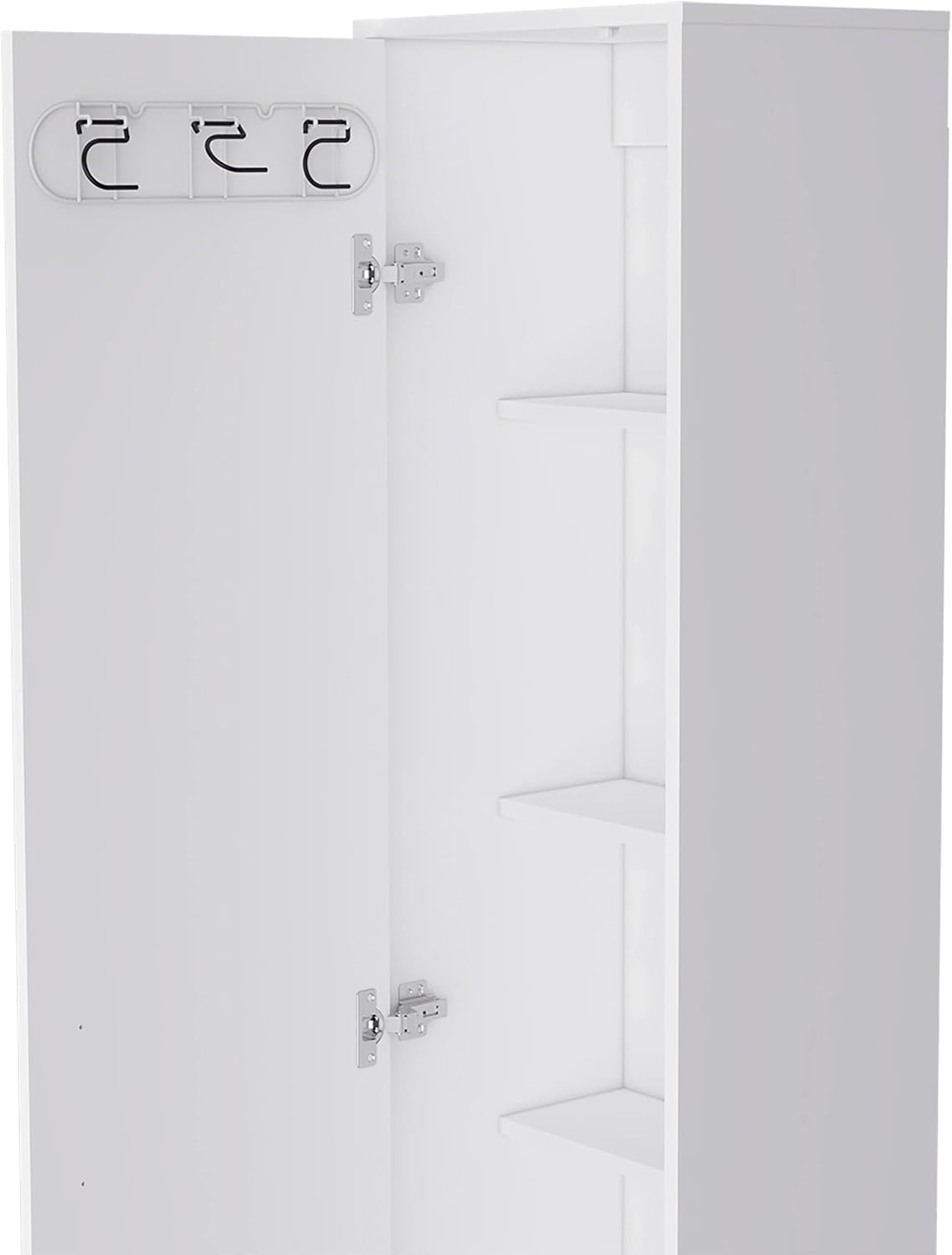 Lawen Tall Storage Cabinet, Single Door, 3 Broom Hangers,White -Kitchen