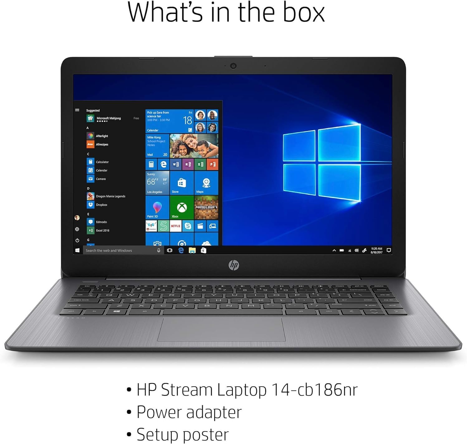 HP Stream 14 Inch HD Laptop Intel Celeron N4000 4GB DDR4 RAM 64GB eMMC Windows 11 Home, SD Card Reader, USB C, HDMI Port, 14-cb186nr, Brilliant Black Notebook (Renewed)