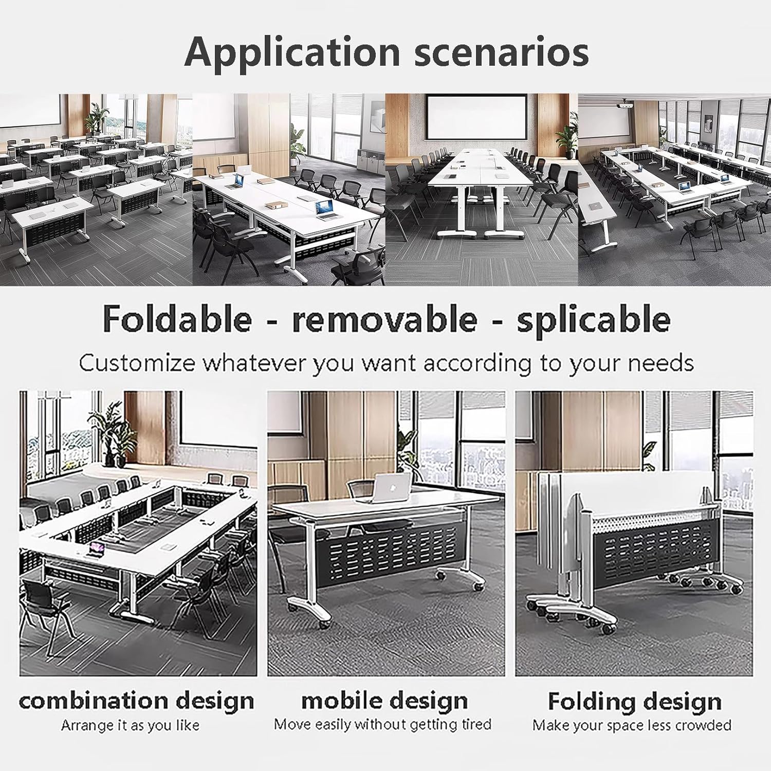 Conference Table Foldable Meeting Tables, Conference Rooms Training Rooms Flip Top Mobile Training Table, Rolling Meeting Table with Caster Wheels, Suitable for Office,Meeting Room,classr