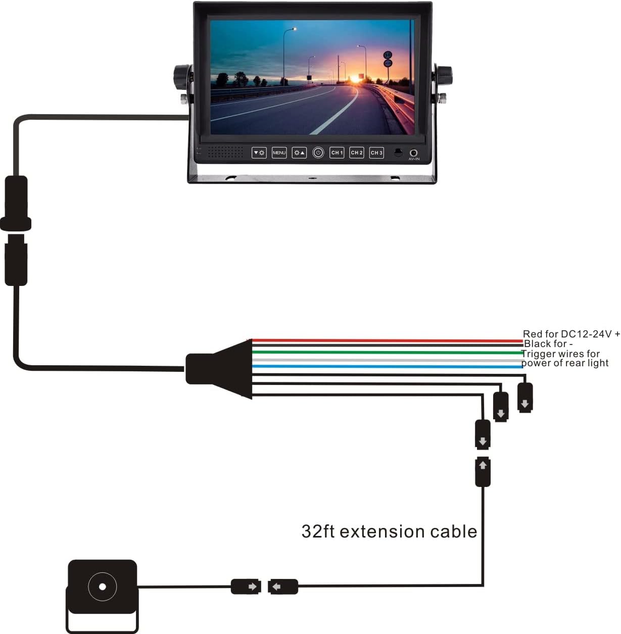 Rear/Front View Backup Camera System Reversing Kit Wired 7 LCD Monitor,Night Vision,IP69K Waterproof Camera for Tractor/Motorhome/Bulldozer/Camper/Van/Pickup/Heavy Equipment/Forklift/Skid Loader