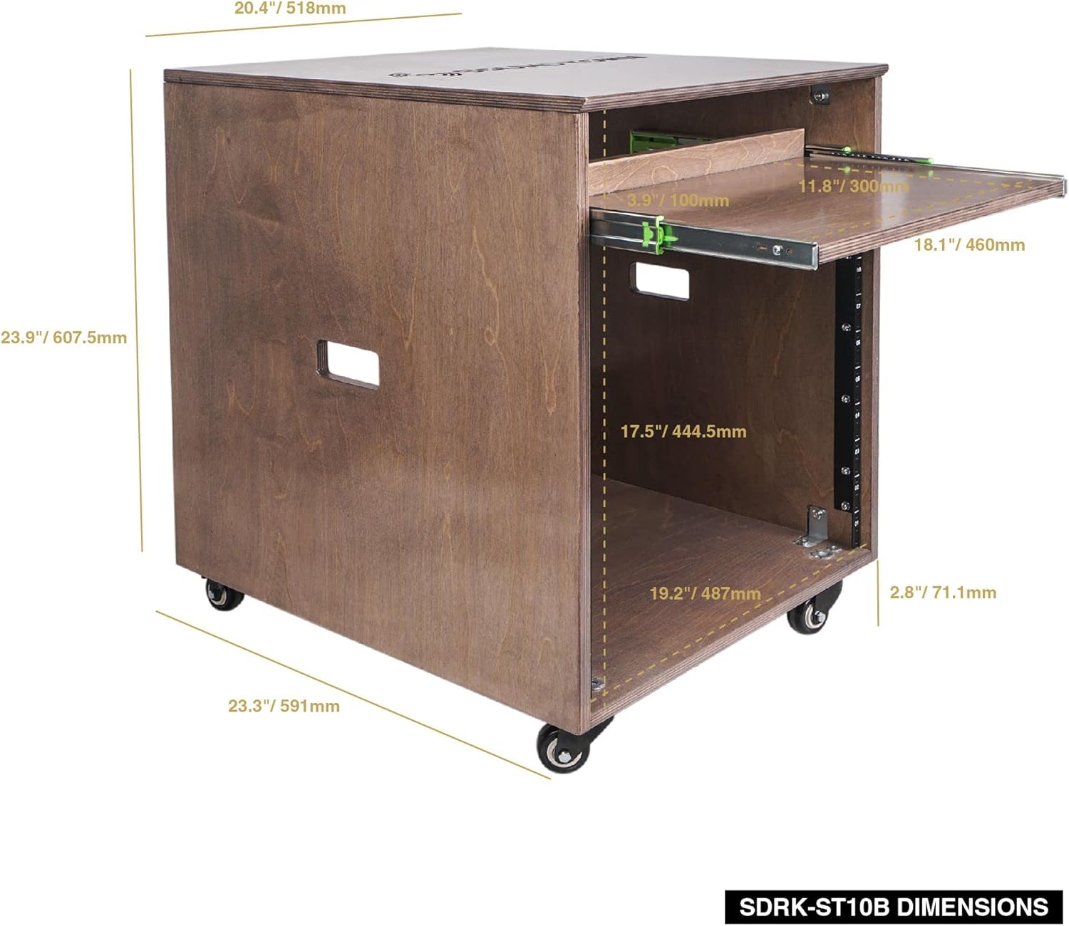 Sound Town 12U DIY Slanted Studio Rack with 12U Rack Space, Extra 2U Drawer, Plywood, Rubber Feet, Casters, Weathered Gray (SDRK-12TBD2)