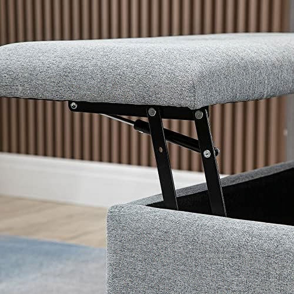 RUNFAYBIU 30" Square  Ottoman  Upholstered Ottoman Coffee Table with Lift Top  Button Tufted and Wood Legs  Accent Footstool for Living Room  Light Grey