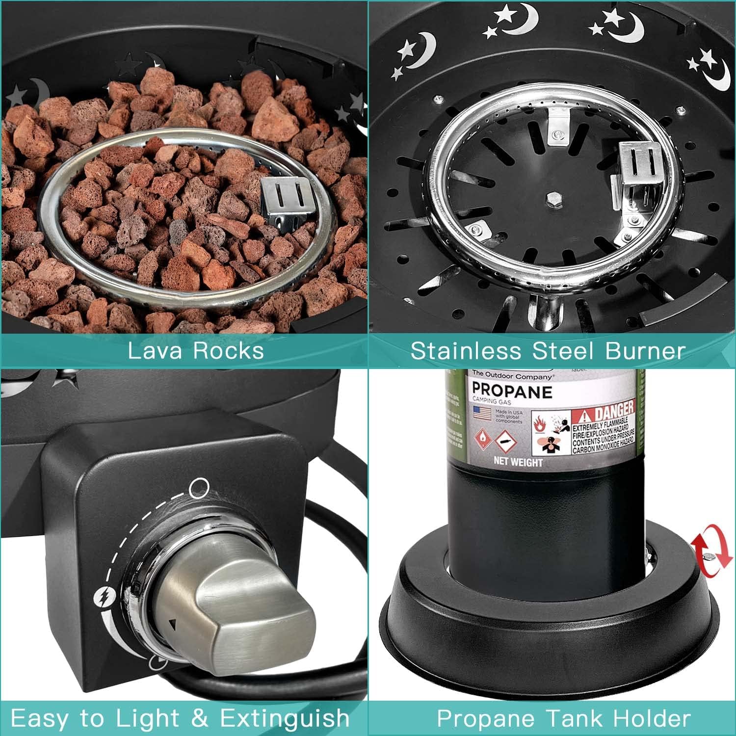 FOOPIT Portable Propane Fire Pit Camping Small Smokeless Gas Firepit Outdoor Fireplace Round Steel Bonfire Pits for Outside