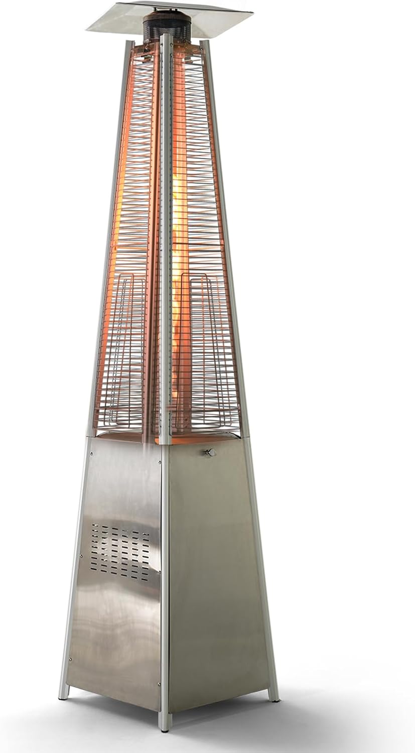 Propane Heater, Outdoor Patio Pyramid Flame Heater with Wheels and Cover, 48000 BTU Portable Propane Heater for Large Space, Outside Party, Backyard and Garden