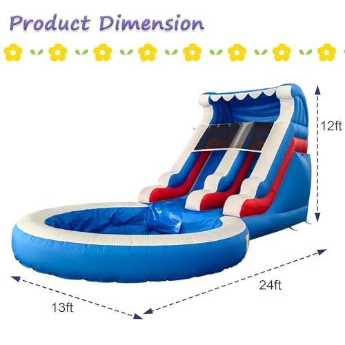 Water Slides for Kids,Commercial Big Water Slide for Adults Backyard 100% PVC Climbing Ladder with 2 Large WaterSlides with Splash Pool Outdoor Wet Dry Inflatable Pool Kids Water Slides 20FT/L