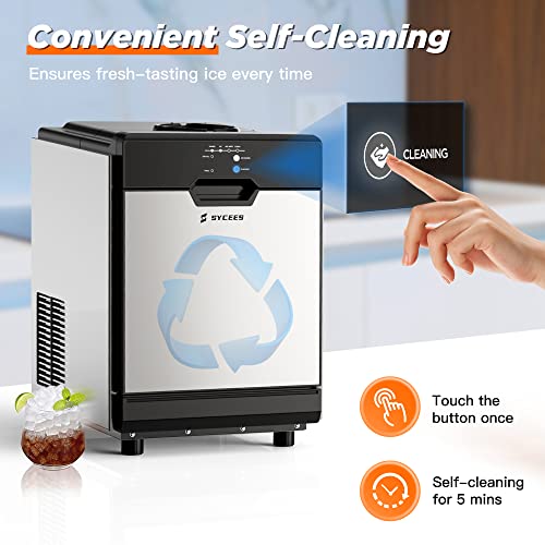 SYCEES Nugget Ice Maker Countertop, 13lbs Storage, Sonic Ice Ready in 7 Mins, 2 Ways to Add Water, Self-Cleaning Pellet Ice Machine for Home, Office, Bar, Cafe, Restaurant, Commercial Use