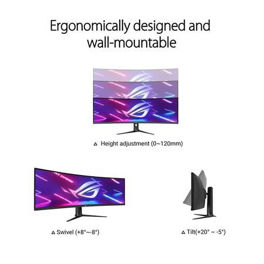ASUS ROG Strix 49" Ultra-wide Curved HDR Gaming Monitor (XG49WCR) - Dual QHD 32:9 (5120 x 1440), 165Hz, Extreme Low Motion Blur Sync, USB-C, RJ45, DisplayHDR400, 90% DCI-P3, Dual Input KVM Switch
