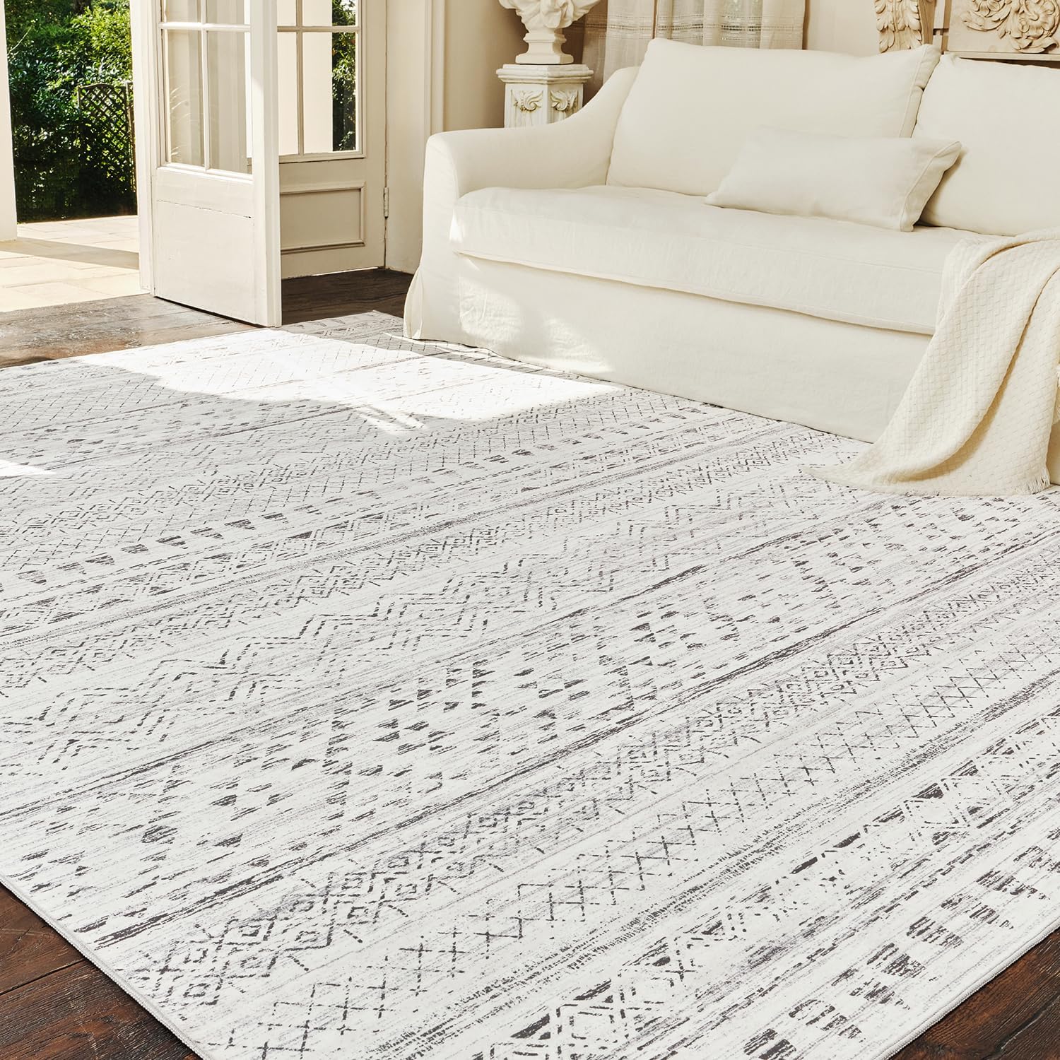 8x10 Area Rugs for Living Room Rugs, Washable Rug Neutral Carpet Soft Boho Rug for Bedroom, Large Area Rug for Play Room Dining Room Rug Indoor Grey