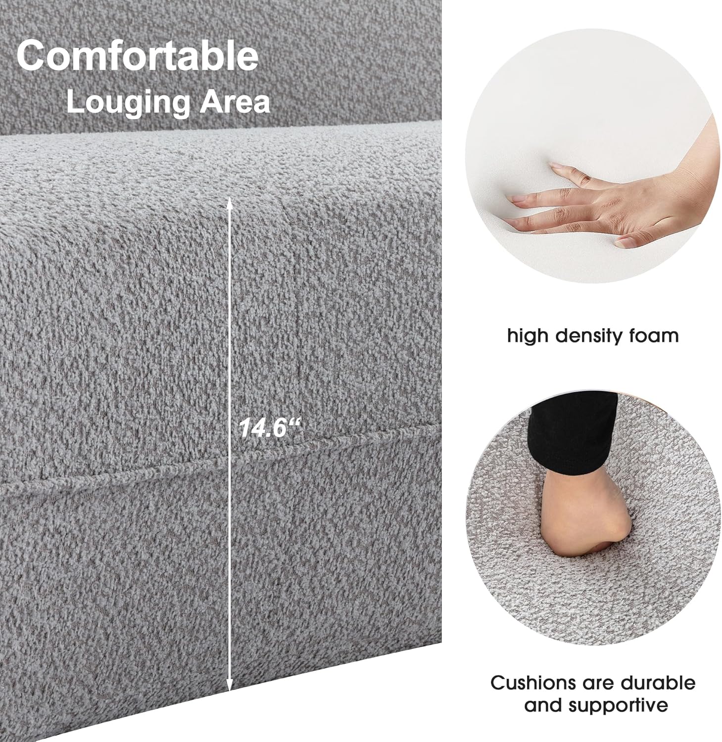 GNIXUU 109.4" Modern Cloud Curved Sofa, Upholstery Boucle Chaise Lounge Sofa, Comfy Deap Seat Sectional Couch with Left Arm Facing for Living Room, Apartment.(Gray)